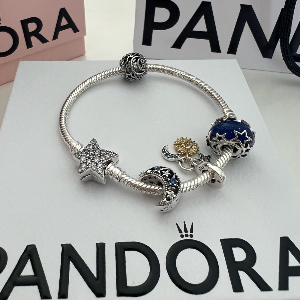 Sterling Silver Pandora Moments Asymmetric Star Clasp Snake Chain Bracelet